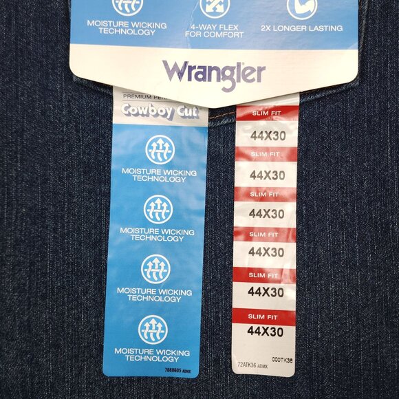 Wrangler Slim Fit Cowboy Cut Premium Performance Jeans 44x30 Flex Moisture Wick - Picture 10 of 12